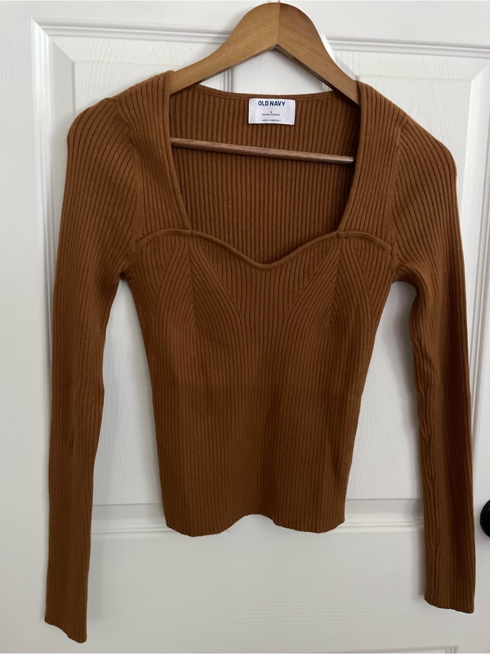 Old Navy Cinnamon Brown Rib-Knit Sweetheart Neckline Top - Size S